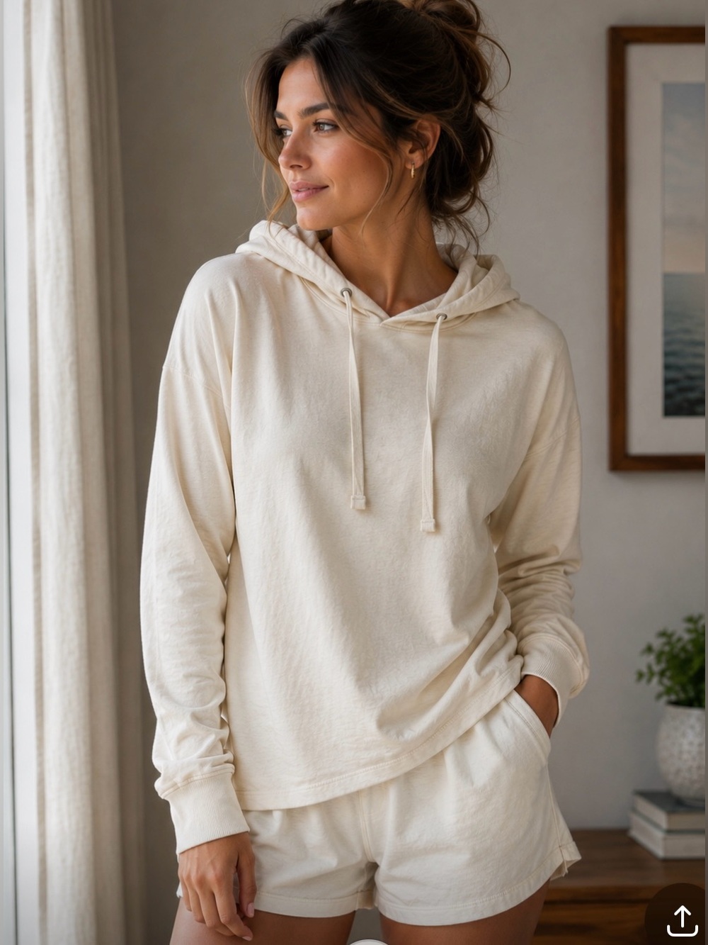 aerie Cream Lightweight Hooded Pullover Sweatshirt
